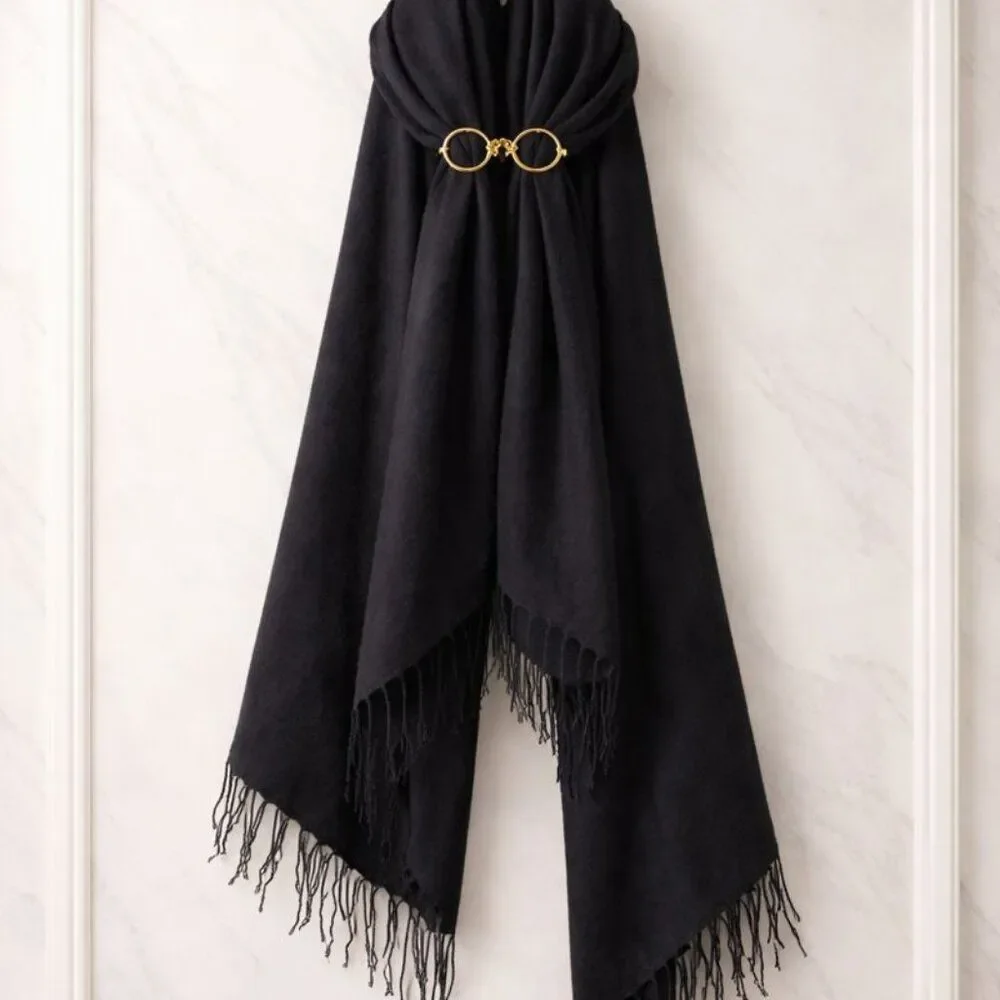 Handmade Oversized Black Wool Wrap | Artisan Made in Nepal | 86” x 28”